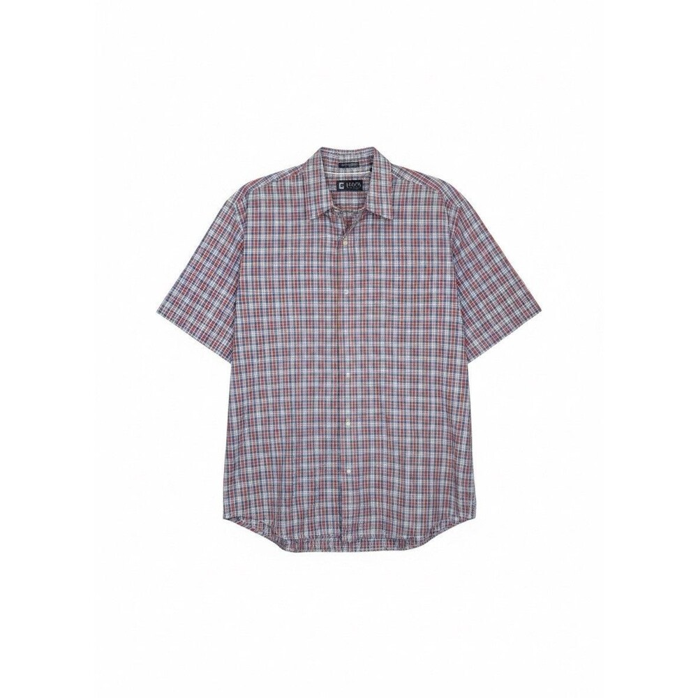 Chaps Men’s XXL Short Sleeve Button Shirt Sun Drenched Plaid Blue Red B0072